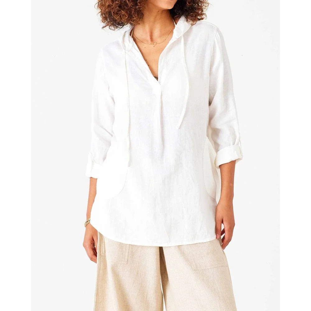 Mersea White Linen Blend Hooded Tunic Beach Cover-up Made in Italy S/M